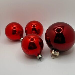 Vintage Rauch Red Glass Christmas Ornaments Set 4 baubles Mercury West Germany